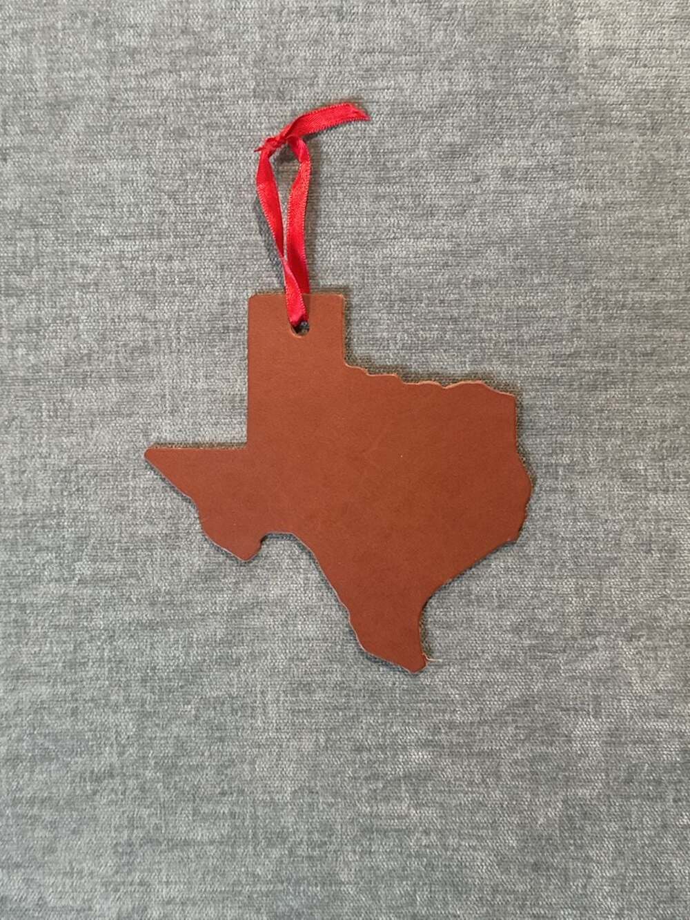 Leather Texas State Shape Christmas Tree Holiday Ornament With Red Ribbon